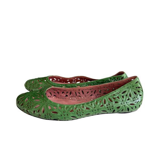 Corso Como Leather Floral Cutout Ballet Flat Women 8.5 Green Modern Classic - Picture 2 of 8